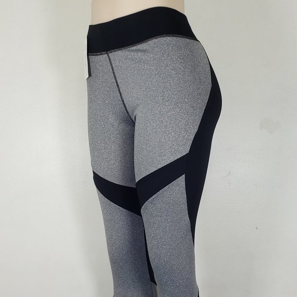 Black Grey Workout Tights Leggings L/XL - Picture 1 of 5